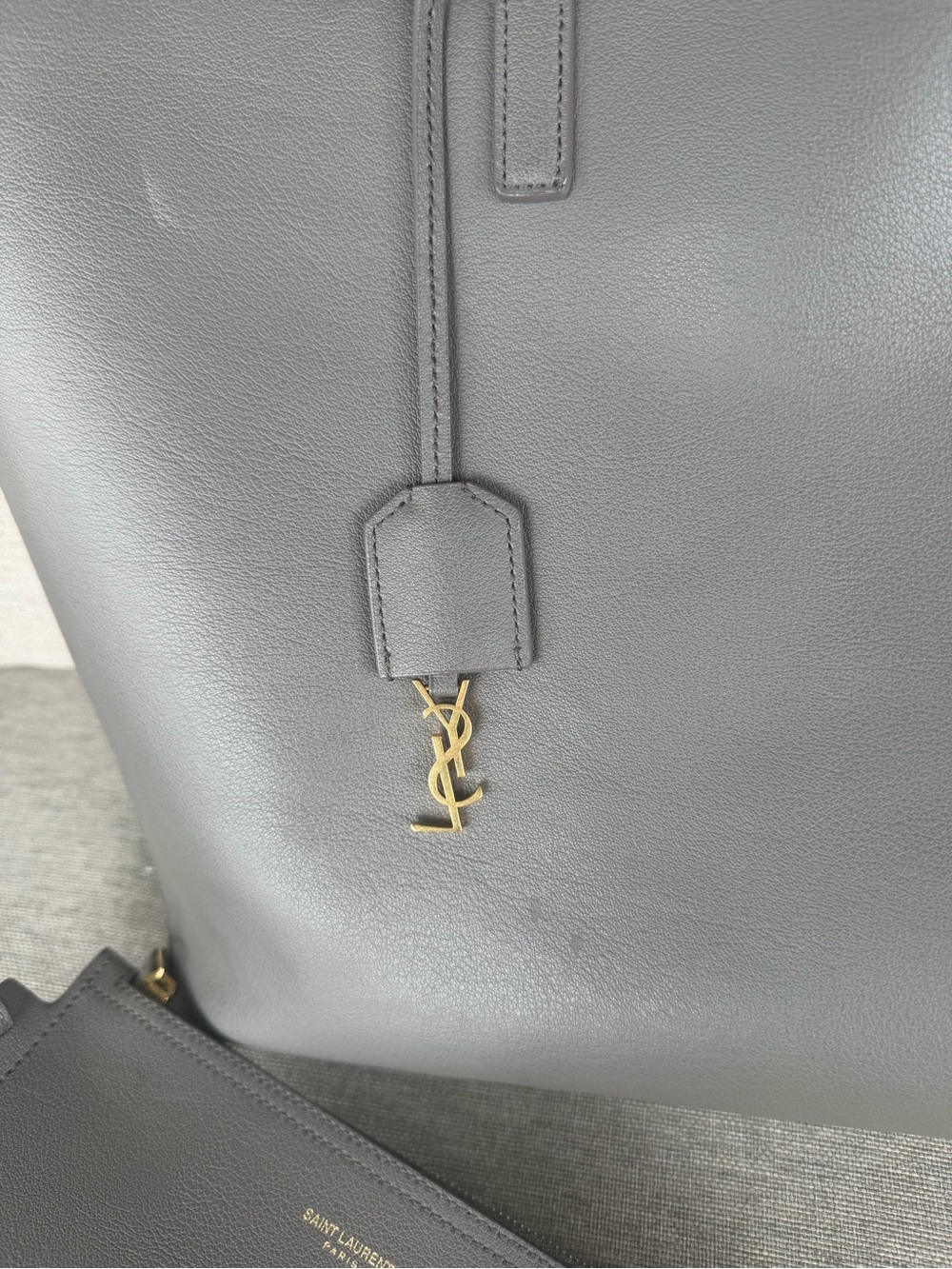 Saint Laurent Grey Leather Tote with Gold YSL Charm - Picture 3 of 15